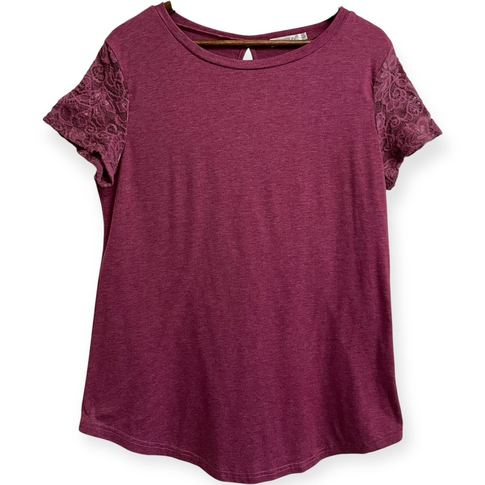 KOITMY Burgundy/Magenta Lace Sleeve Tunic Top - Womens Large - Keyhole Back